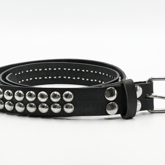 2-Row Round Chrome Stud Punk Leather Belt by Nemesis Leather - New Deadstock - Picture 1 of 3